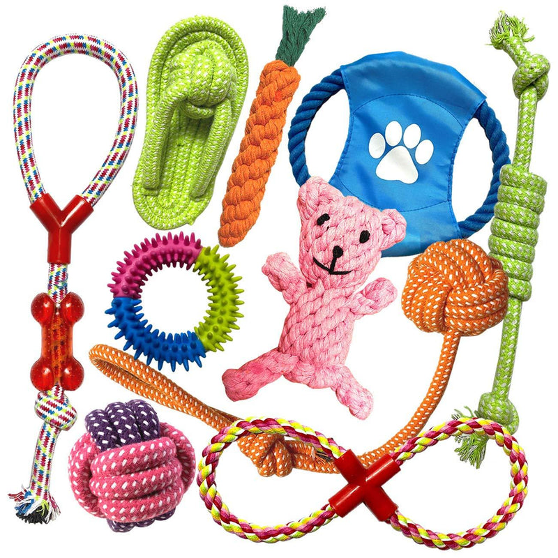 TINGERIA® Dog Toys for Small & Medium Dogs, 10 PCS Dog Chew Toy Set, tough durable Puppy Teething Toys Dental Care, interactive Dog Rope Toys for boredom - PawsPlanet Australia