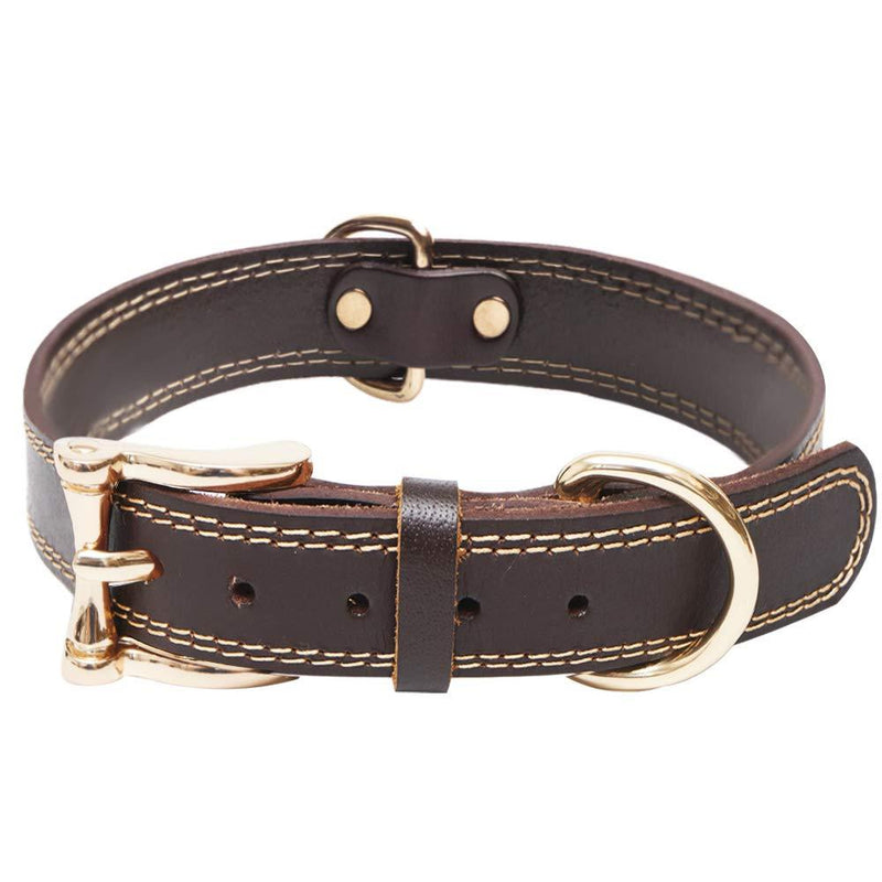 Premium Heavy Duty Genuine Leather Dog Collar Soft Adjustable for Male Female Dogs Best for Small Medium Large Breed Dogs （Brown） (M) M（ Neck 40-50cm） Brown - PawsPlanet Australia