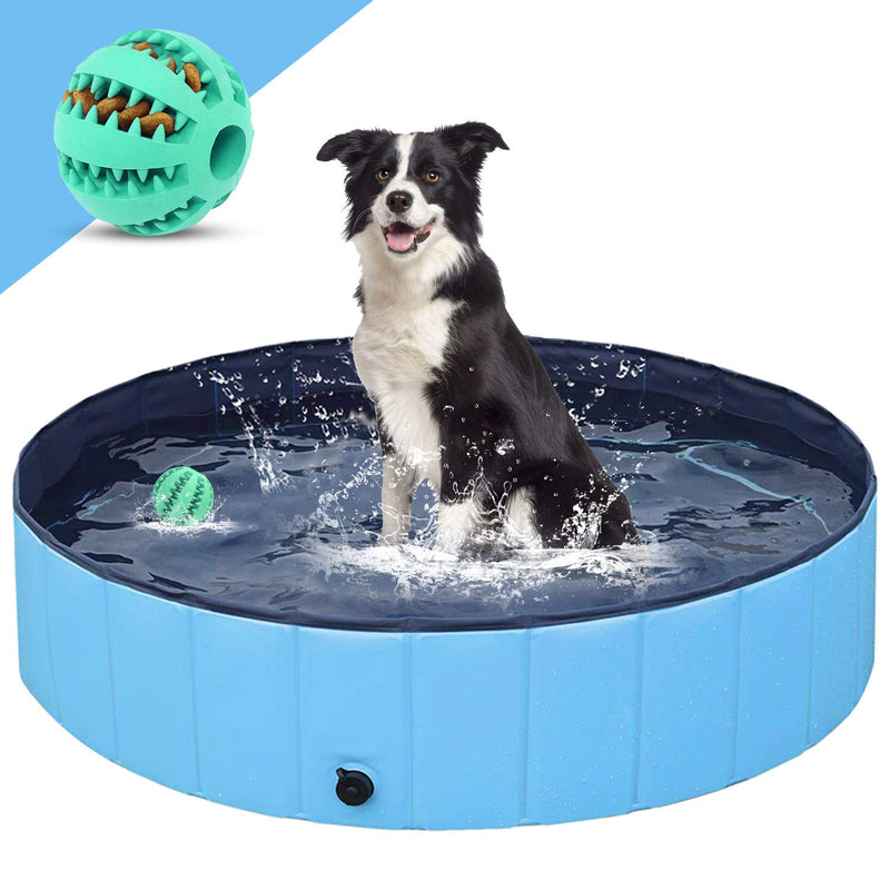 Dog Pool Dog Paddling Pool,Foldable Swimming Pool for Pets & Kids PVC Non-Slip Bath Tub Plastic Paddling Pool,Gift with Dog Toy Ball (M-120*30cm) Blue M-120cm*30cm - PawsPlanet Australia