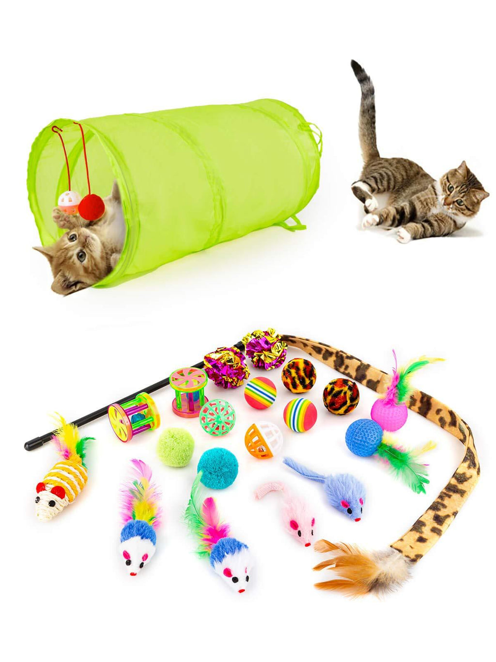 Anka Cat Toys, 21pcs Kitten Toys, Cat Toys for Indoor Cats, Cat Tunnel cat Toys for Indoor Cats Interactive, Mouse Toys Feather Teaser Wand Fish Fluffy Mouse Mice Balls for Kitty and Cats - PawsPlanet Australia