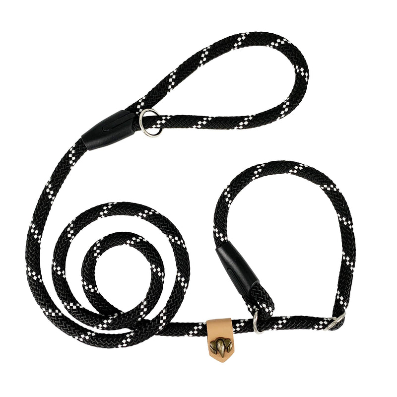 Dog Lead with Collar, Made in E.U, Nylon Short Round of 12 mm NO PULL, Dog Training lead for Small Medium and Large Dogs. 160 cm. BLACK&WHITE. - PawsPlanet Australia
