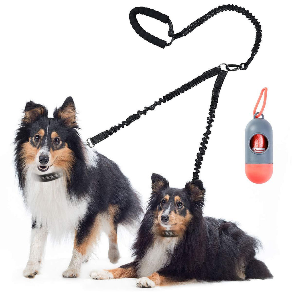 JULUCLKJ Reflective Double Dog Leash, 360° Swivel No Tangle Dual Rope Dog Lead with Dog Leash Coupler and Garbage Bag for Medium and Large Two Dogs - PawsPlanet Australia