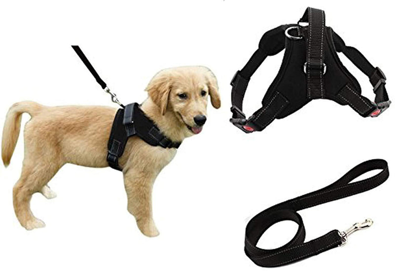 Durable Dog Safety Harness Adjustable with Leash Lead Set Reflective No-Pull Breathable Padded Pet Puppy Dog Leash Collar Chest Harness Vest with Handle for Small Medium Large Dogs Training Walking Black Harness + 120cm Black Leash S - PawsPlanet Australia