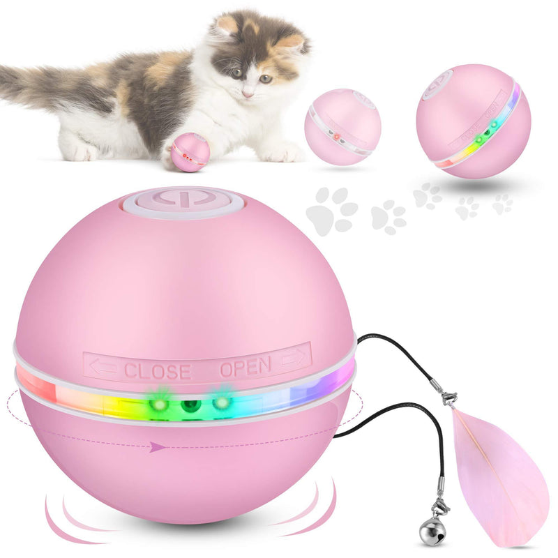 DazSpirit Toy Balls for Cats Interactive Cat Toys Balls for Indoor Cats, Electric Cat Chase Toy, Interactives Cat Ball Toy with Led Light, Automatic 360-Degree Rotating, USB Rechargeable, 3 Modes Pink - PawsPlanet Australia