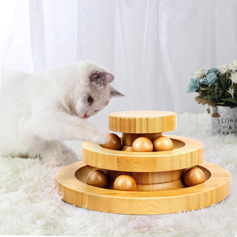 Smyidel Cat Turntable, Cat Toys,Pet Toy,Cat Supplies,Funny Roller Cat Toy,Double Layer Track Balls Turntable for Kitty Cat,Gifts for Your Cats(Bamboo) A - PawsPlanet Australia