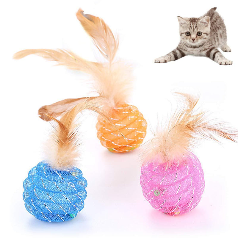 Mostop 3pcs Cat Toys Ball, Ring Bell Feather Pet Toys, Indoor Interactive Cat Balls - PawsPlanet Australia