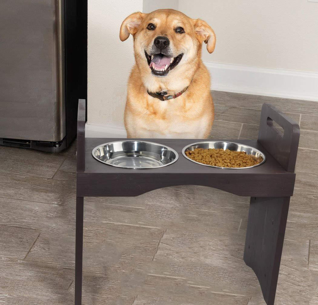 Eitida Raised Pet Bowls with 3 Adjustable Heights and 2 Stainless Steel Bowls,Waterproof Pad for Cats and Dogs,Suitable for Small Medium Large Dogs or Cats.Dark Brown Dark Brown - PawsPlanet Australia