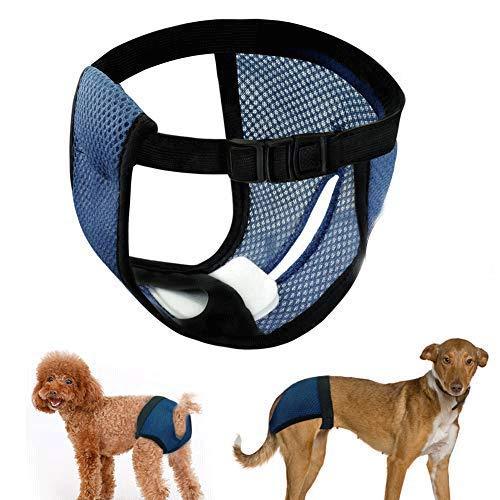 LeerKing 2- Pack Dog Sanitary Nappies Period Underpants Washable Adjustable Sanitary Nappers Breathable Mesh Female Dog Hygiene Pants for Small Medium Dog, M M(Waist Adjustable 14.2-19.3 inch) Blue - PawsPlanet Australia
