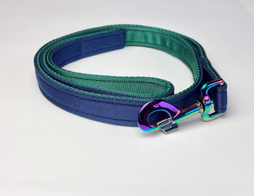 KLASSY K9 DOG LEAD NAVY BLUE AND HUNTER GREEN CUSHION WEBBING 1" WIDE - PawsPlanet Australia