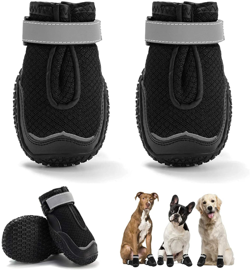 Hcpet Dog Boots, Breathable Dog Shoes for Summer, Mesh Paw Protectors with Reflective Strips for Small Medium Large Dogs 4PCS Black-Mesh rubber diamond 1#(W1.38) - PawsPlanet Australia