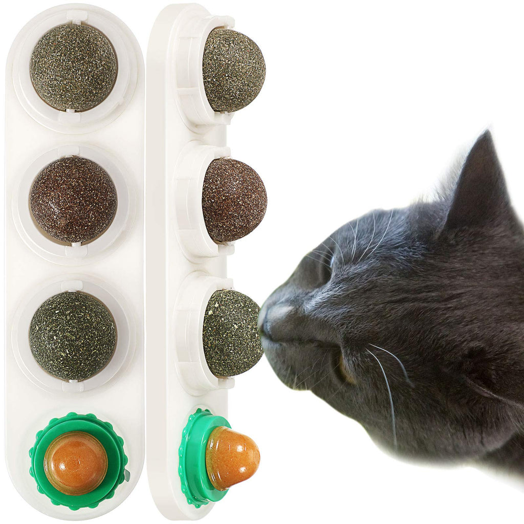 SKYLETY 2 Pack Catnip Wall Ball Rotatable Removable Self-Adhesive Edible Licking Balls Natural Catnip Silvervine Gall Nut Cat Treats Toys for Indoor Cats Kitten Kitty Playing Chewing Cleaning Teeth - PawsPlanet Australia