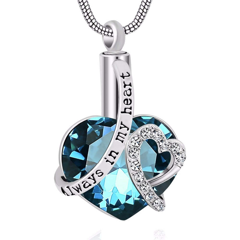 Always in my Heart Cremation Urn Ashes Memorial Necklace - White Gold Plated - Including Filler Funnel Blue - PawsPlanet Australia