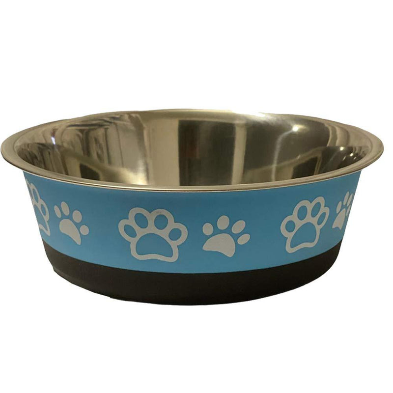 Dog and Cat Pet Non Skid Rubber Base Pet Food or Water Stainless Steel Bowl for Dogs in 2 Size 0.5PT 235ML and 1PT 470ML (1 PT 470 ML 16 Ounces, BLUE) 1 PT 470 ML 16 Ounces - PawsPlanet Australia