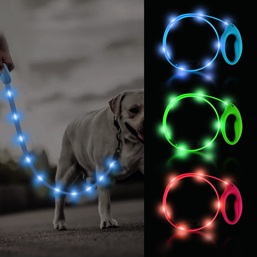 Dog Leash Light LED Reflective Light Up Leash With USB Rechargeable 120cm Pet Led Leash Reflective Night Safety Led Dog Leash Strip Waterproof Threads for Small Medium & Large Dogs Blue - PawsPlanet Australia