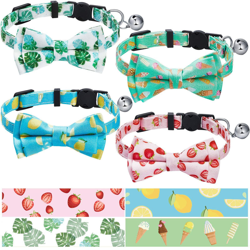 Weewooday 4 Pieces Summer Cat Collar Adjustable Cat Summer Elements Collar Safety Breakaway Kitten Collars with Bowknot Pet Bowtie Collar for Kitten Kitty Cat, 4 Styles - PawsPlanet Australia