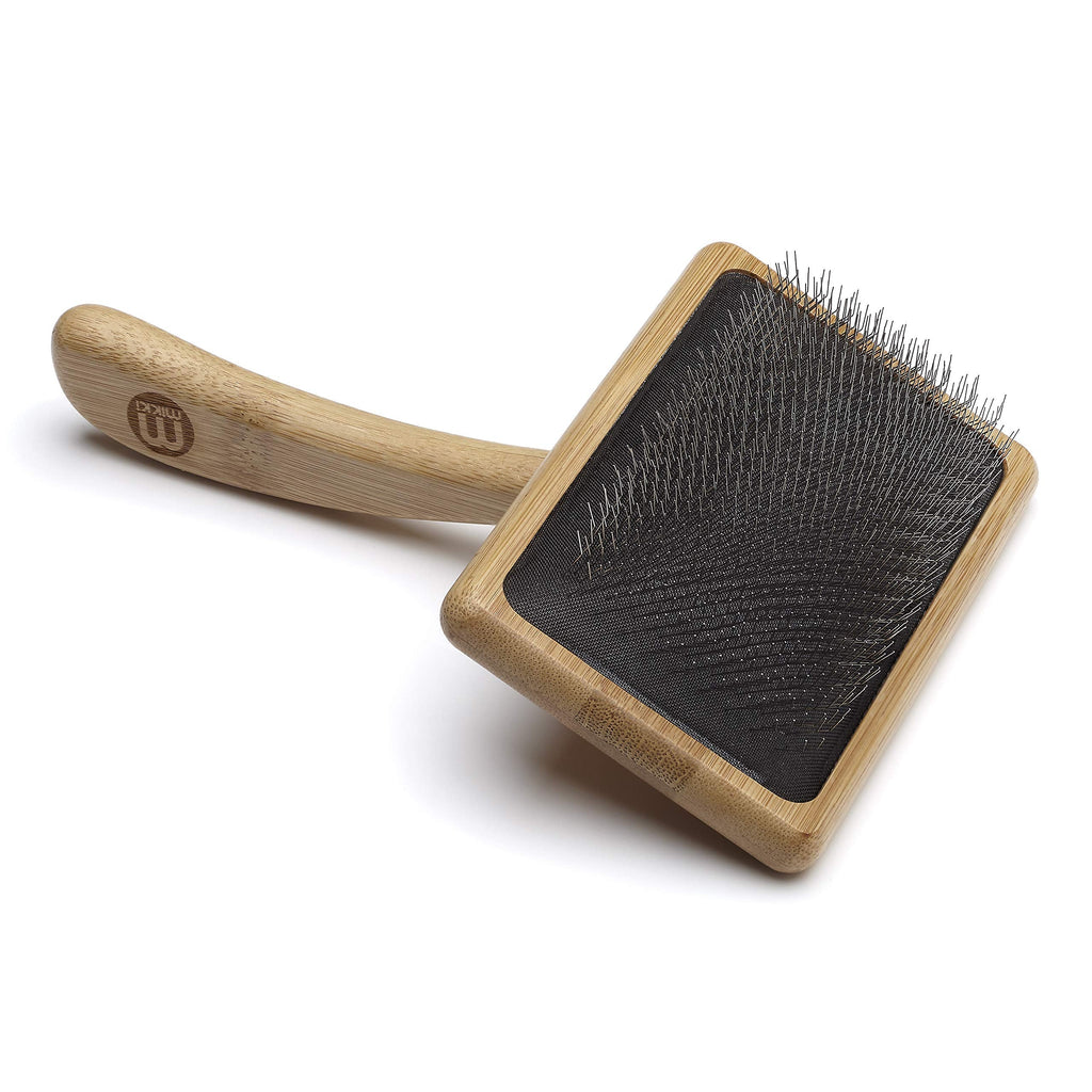 Mikki Bamboo Soft Pin Slicker Brush for Dog, Cat, Puppy, for Medium, Long and Curly Coats, Removes Knots, Tangles, Dead Hair, Handmade from Natural Bamboo, Large L - PawsPlanet Australia