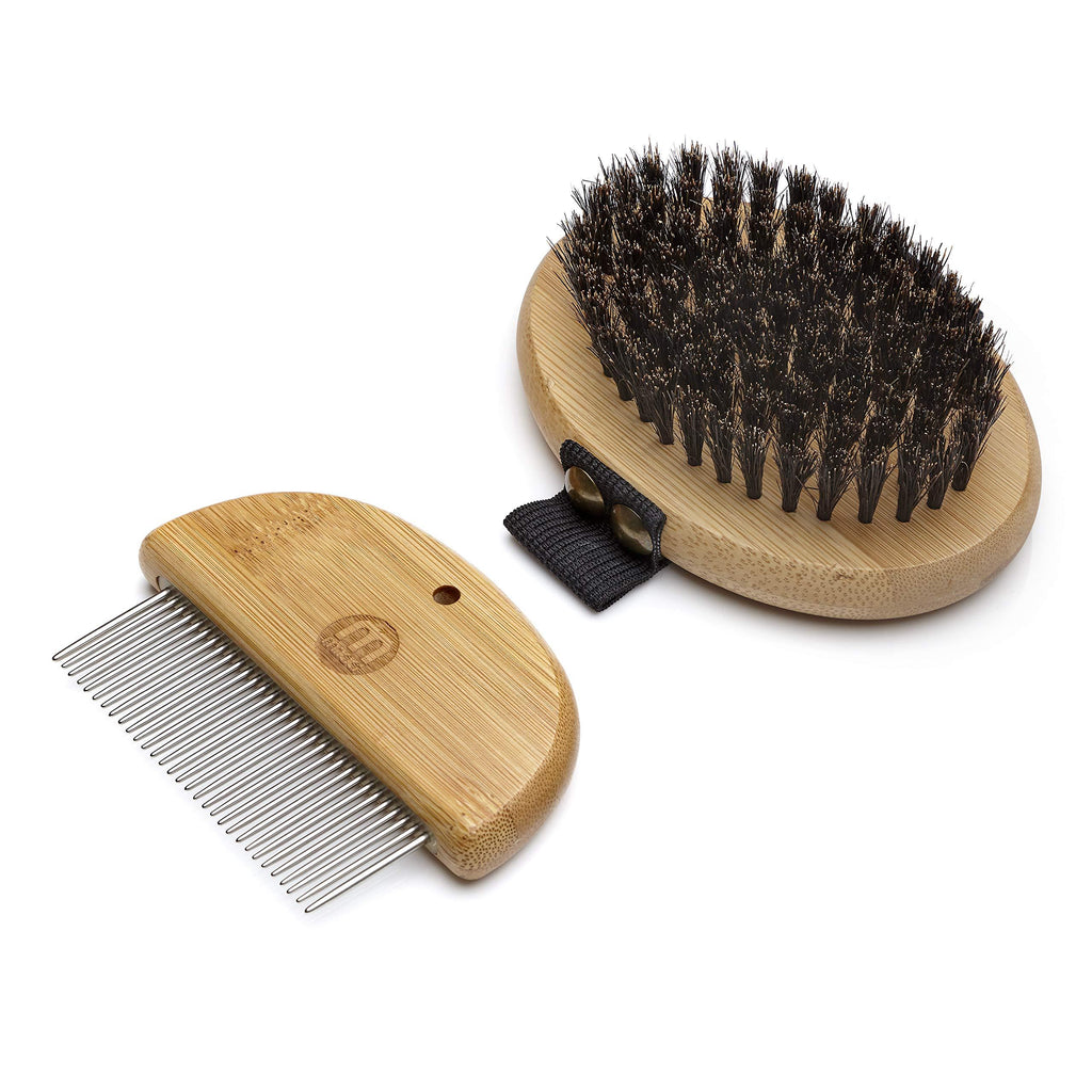Mikki Bamboo Puppy & Kitten Gentle Grooming Kit, Including Bristle Palm Brush and Comb for Use with Dog, Cat, Puppy, Handmade from Natural Sustainable Bamboo brown - PawsPlanet Australia