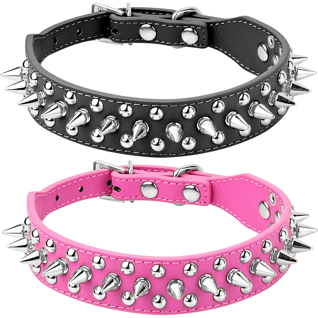 KONUNUS 2 Pieces Studded Dog Collar Adjustable Spiked Puppy Collars PU Leather Neck Protection Anti-Bite Collars Sizes for Small Medium Cat Puppy Dog - PawsPlanet Australia