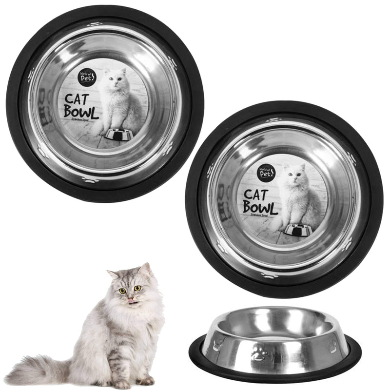 2 Pack Cat Bowl Stainless Steel Cat Food Water Bowl Non-slip Cat Feeding Bowls Cats Puppies Rabbits Small Pets Dishwasher Safe - PawsPlanet Australia