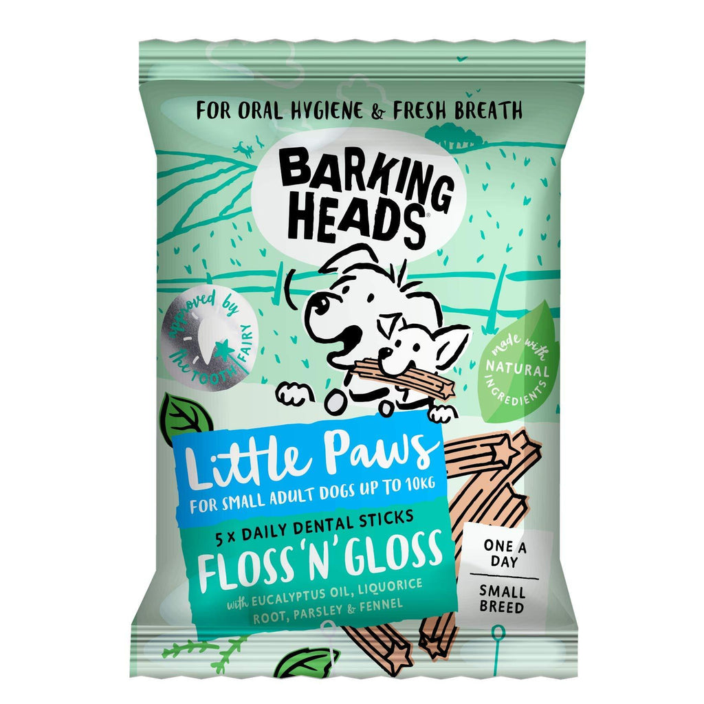 Barking Heads Little Paws Treats Floss 'n' Gloss Small Breed 50 Chews (10 Packs with 5 sticks in each pack) Dental - Small Breed - PawsPlanet Australia