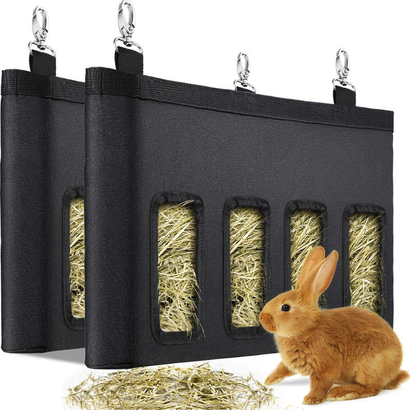 2 Pieces Rabbit Hay Feeder Bag, Guinea Pig Hay Feeder Storage, Hay Bag Hanging Feeder for Small Animals, Large Capacity 600D Oxford Cloth (Black) Black - PawsPlanet Australia