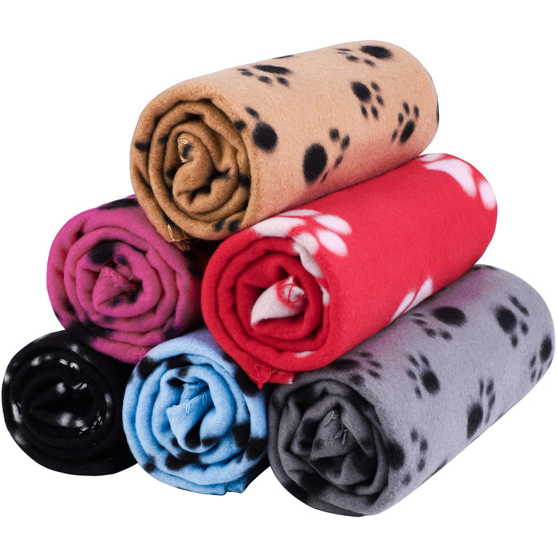 Aodaer Pack of 6 Paw Print Blanket Dog Cat Soft Warm Blankets Washable Sleep Mat for Small Animals, Black, Grey, Beige, Light Blue, Red, Rose Red, 70 x 100 cm Black,grey,beige,light Blue,red,rose Red - PawsPlanet Australia