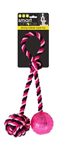 Strong Rope and Rubber Tug Toy with Attached Ball for Dogs (Pink) Pink - PawsPlanet Australia