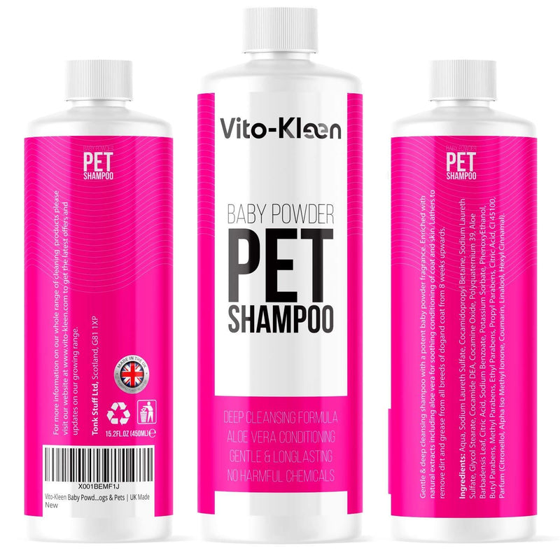 Baby Powder Dog Shampoo & Conditioner In One |Professional Grooming | 450ML| Conditioning & Aloe Extracts Prevent Dandruff | Extra Mild For Daily Use | For Smelly, Itchy, Dogs & Pets | UK Made - PawsPlanet Australia