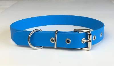 KLASSY K9 BLUE BIOTHANE CHROME BUCKLE DOG COLLAR 16"-20" 40CM-50CM 19MM WIDE MEDIUM WATERPROOF HYPOALLERGENIC VEGAN DURABLE - PawsPlanet Australia