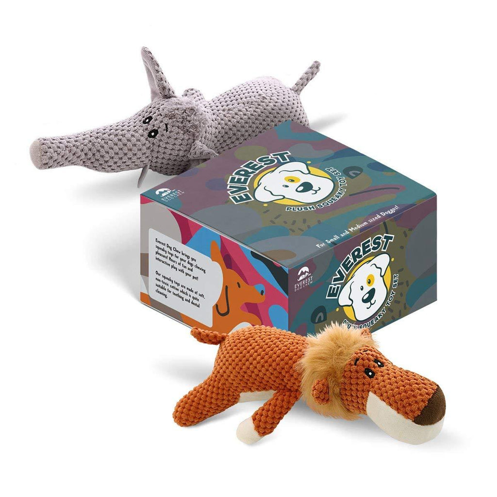 Lion and Elephant Squeaky Toy Set - PawsPlanet Australia