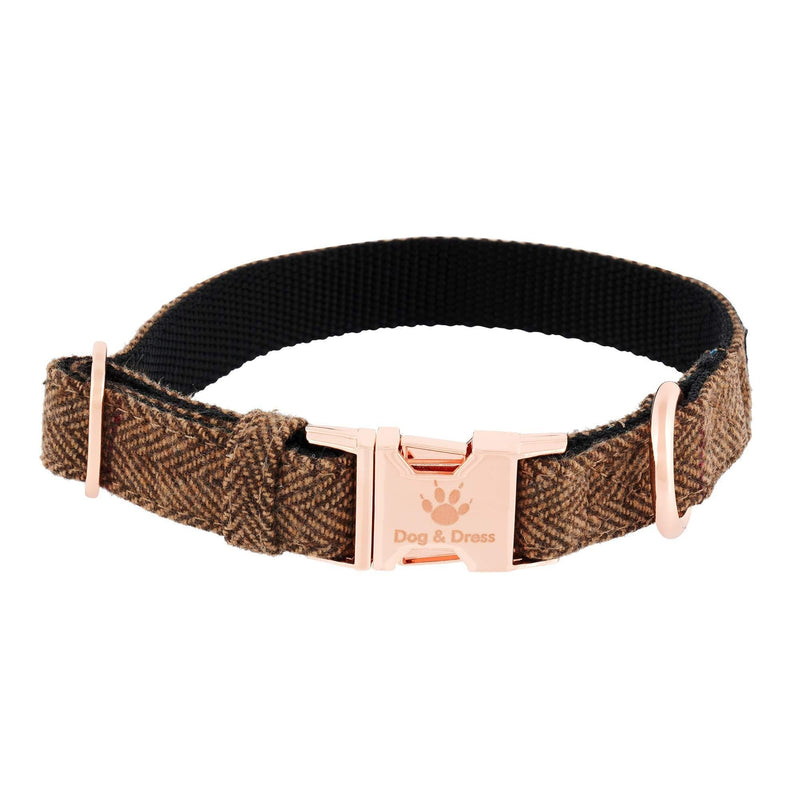 Dog Collar ARGOS, Rose Gold, Adjustable, Large Dogs and Small Dogs, Tweed Nylon, Gift Dog ONLY COLLAR M/L 40-63 cm neck circumference - PawsPlanet Australia