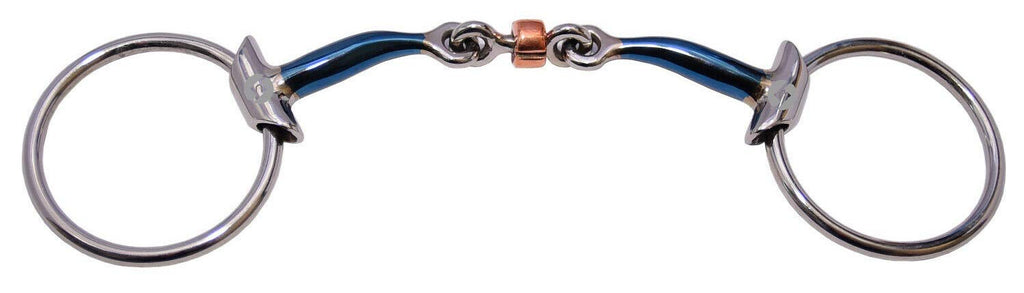 Blue Sweet Iron Wing Loose Ring Snaffle Bit with Copper Roller (4.5") 4.5" - PawsPlanet Australia