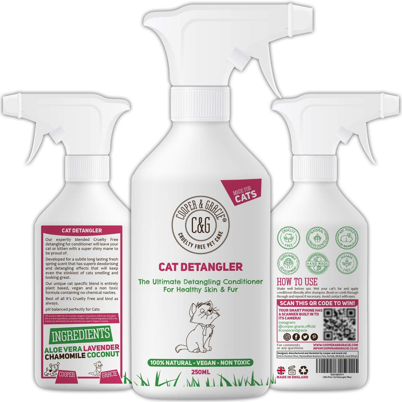 C&G Pets | Cat Detangler Spray 250ml | Vegan Detangling Spray For Cats And Kittens | Natural Deodorising Daily Grooming Dematting Conditioner | Ph Perfect For Sensitive Cat Skin - PawsPlanet Australia