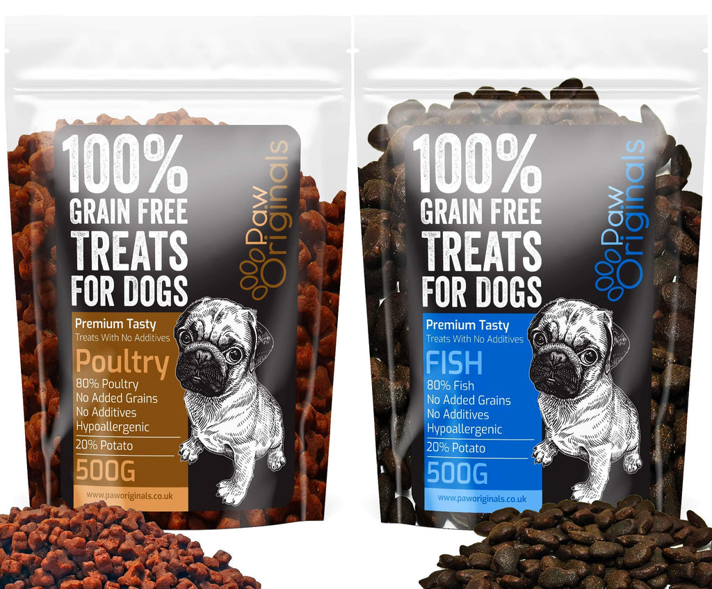Grain Free Dog Training Treats (1KG) 2 Pack - 500g Poutlry & 500g Fish 100% Natural Healthy Treat Pack - Hypoallergenic Treats for Dogs with Sensitive Stomachs - Gluten Free - PawsPlanet Australia