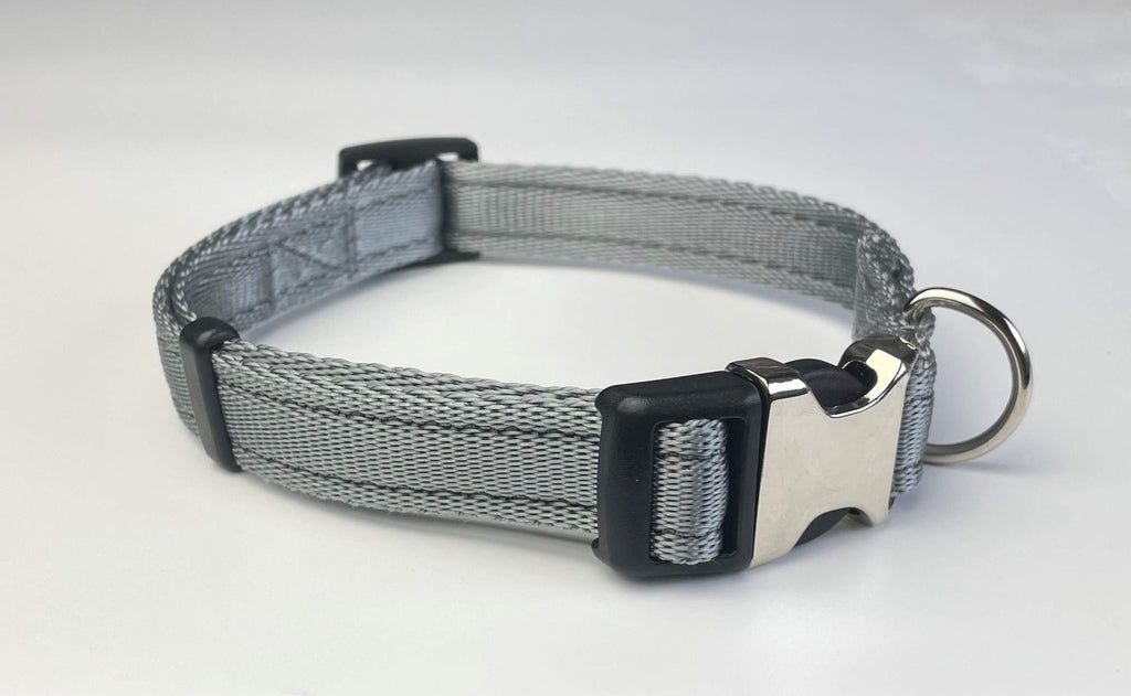 KLASSY K9 DOG COLLAR SILVER GREY WEBBING MEDIUM 3/4" WIDE - PawsPlanet Australia