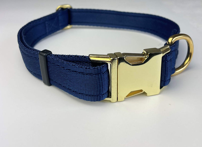 KLASSY K9 DOG COLLAR NAVY BLUE WEBBING WITH BRASS LARGE 1" WIDE - PawsPlanet Australia