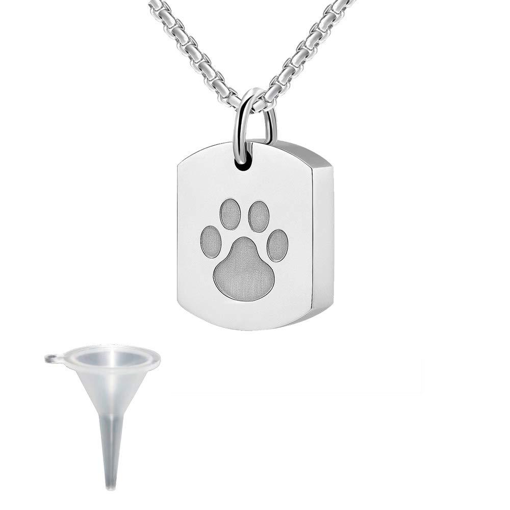 N\A Dog Tag Paw Ashes Necklace Stainless Steel Engraving Cremation Urns Container for Memorial Dog Cat Pet Ashes - PawsPlanet Australia