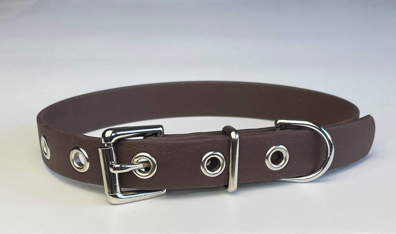 KLASSY K9 DARK BROWN BIOTHANE DOG COLLAR WITH CHROME BUCKLE 13"-17" 33CM-43CM 3/4" 19MM WIDE MEDIUM WATERPROOF HYPOALLERGENIC VEGAN DURABLE - PawsPlanet Australia