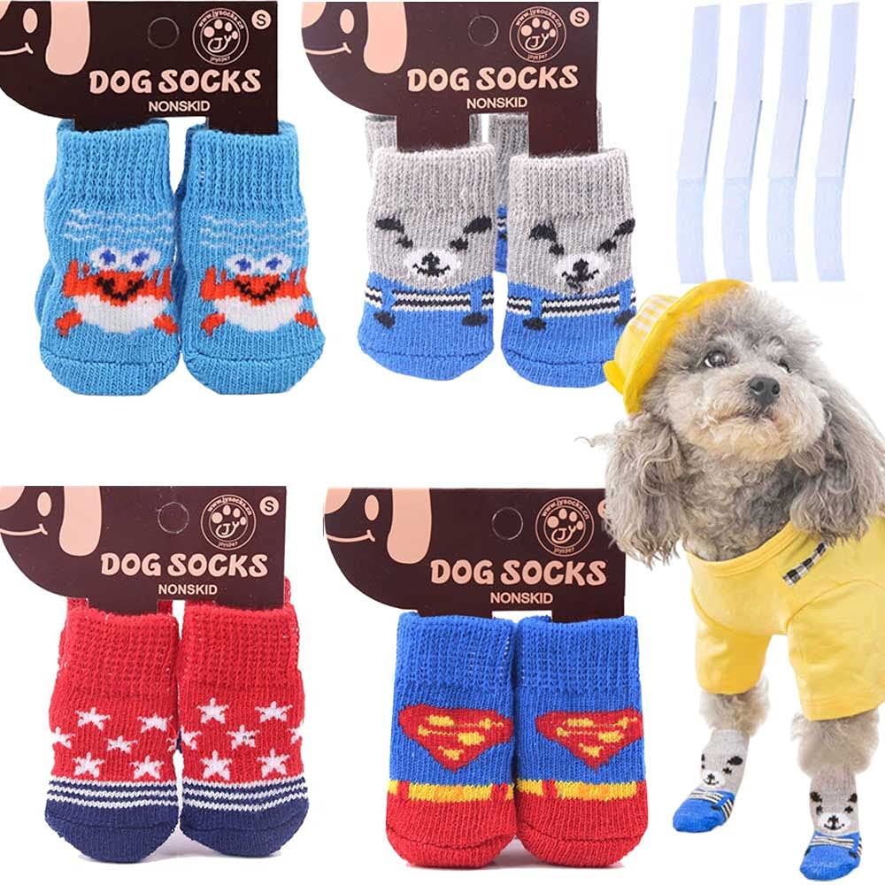 4Pairs Anti-Slip Dog Socks with Adjustable Straps Pet Socks for Cats Traction Control for Hardwood Floors Paw Protection Sole Stop Licking Paw Keep Warm for Puppy Pet Indoor Outdoor Walking (M) - PawsPlanet Australia