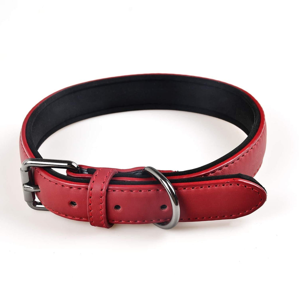 OFHome Leather Dog Collar , Genuine Leather Soft Padded Handmade Pet Collars with Heavy Duty Buckle for Small Medium Large Dogs Cats for Small Large Dogs Cats , Red, 1.0"x21.6" M - PawsPlanet Australia