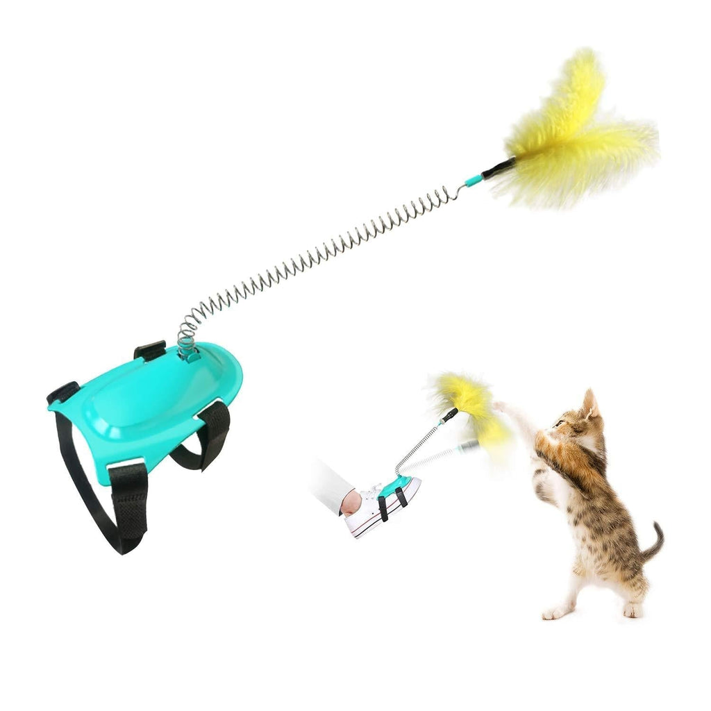 Cat Toys Cat Teaser Feather Wand, Kitten Toys Wand Feather Teaser Installed on Shoes, Free Hands Leisurely Interactive Cat Toy Adjustable Pet Toy for Cat Kitten Having Fun Exercise Playing (Green) Green - PawsPlanet Australia