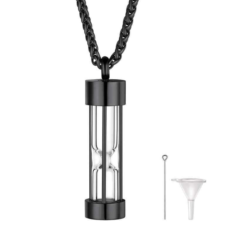 FindChic Waterproof Cremation Jewelry for Human Ashes Dog Cat Pet Memorial Necklace with Filling Kit Stainless Steel Vial Urn Necklace 01.hourglass-black 01. No Customise - PawsPlanet Australia