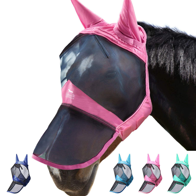 Harrison Howard CareMaster Pro Luminous Horse Fly Mask Long Nose with Ears UV Protection for Horse-Light Pink(S; Pony) Pony (Small) Light Pink - PawsPlanet Australia