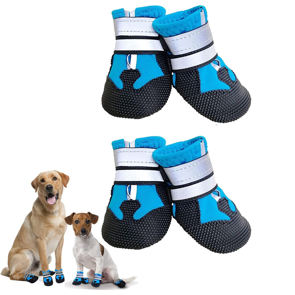 Dricar Dog Shoes, 4Pcs Dog Boots for Protect Paws, Anti Slip Waterproof Dog Shoes with Adjustable Reflective Straps for Small Medium Large Dogs, Blue (S) S - PawsPlanet Australia