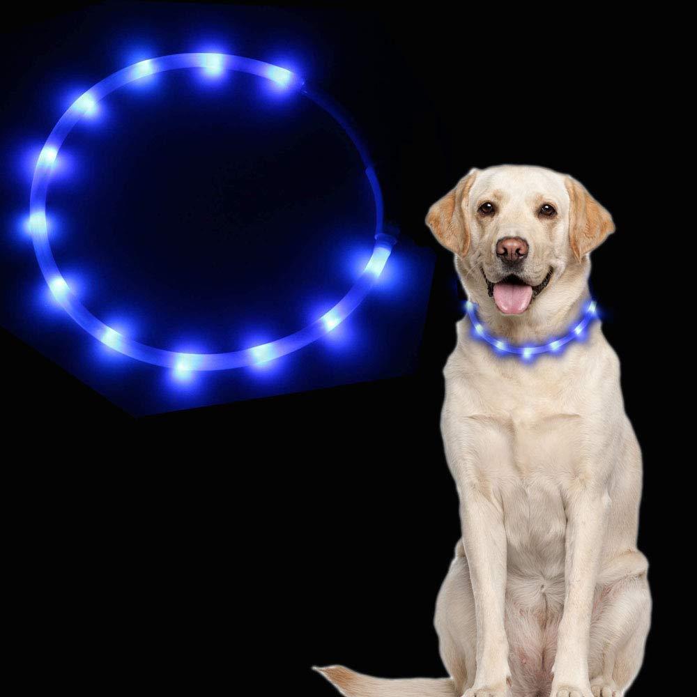 Dricar Light Up Dog Collar, USB Rechargeable LED Flashing Dog Collar with 3 Glowing Light Modes, Pet Visibility & Safety Collar Adjustable Size Fit for Small Medium Large Dogs Cats (Blue) Blue - PawsPlanet Australia