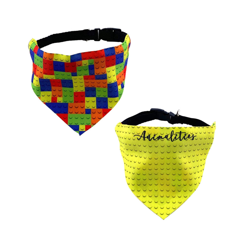 Children's Building Bricks Double Sided Slip-On Pet Bandana for Dogs, Cats and Rabbits (X-Small) XS - PawsPlanet Australia