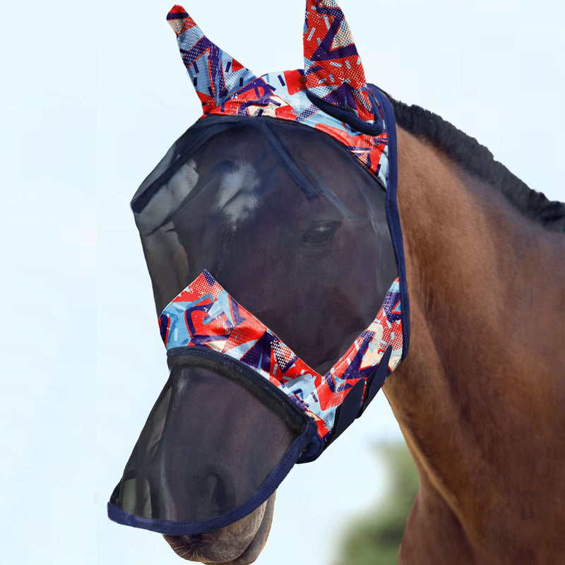 Harrison Howard LumiVista Horse Fly Mask Long Nose with Ears UV Protection for Horse-Abstract Graffiti(M; Cob) Cob (Medium) Abstract Graffiti - PawsPlanet Australia