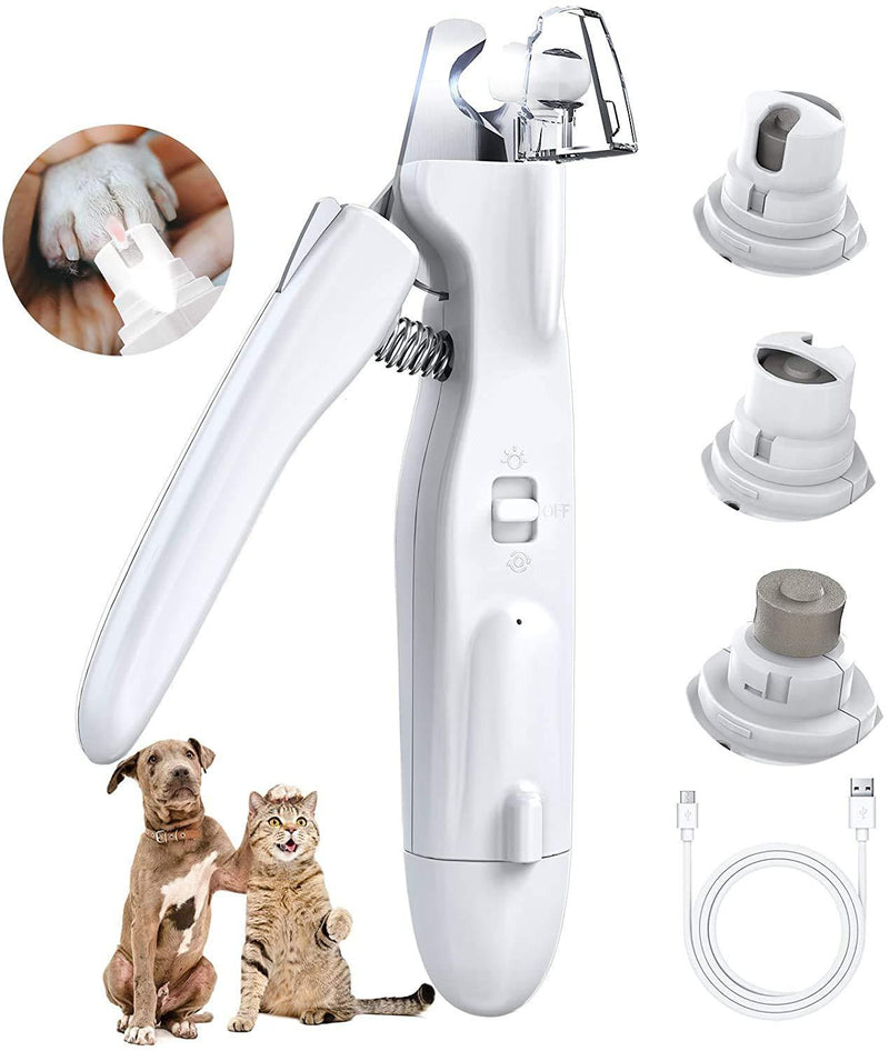 PewinGo Pet Nail Clippers and Grinder Set All-in-One with Ultra Bright LED Light for Bloodline, Vets Recommended Trimming Tool for Dogs and Cats - White - PawsPlanet Australia