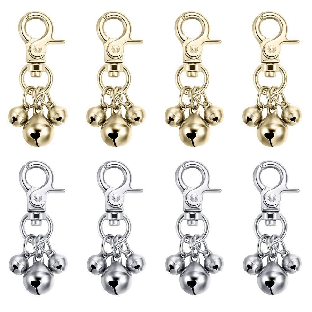 Yontree 8 Pack Loud Cat & Dog Collar Bells, Jingle Bell Pendant, Dog Triple Bell, Metal Pet Training Bell for Small Medium Cats Kitty Puppy Necklace Collar Decoration and Training (Silver, Gold) Silver+Gold - PawsPlanet Australia