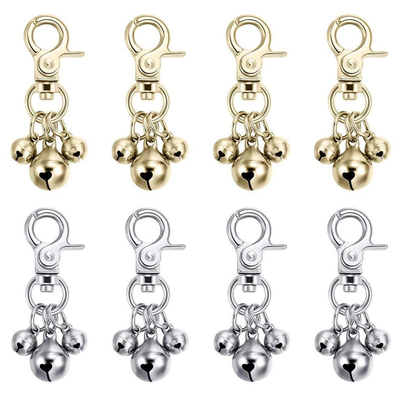 Yontree 8 Pack Loud Cat & Dog Collar Bells, Jingle Bell Pendant, Dog Triple Bell, Metal Pet Training Bell for Small Medium Cats Kitty Puppy Necklace Collar Decoration and Training (Silver, Gold) Silver+Gold - PawsPlanet Australia